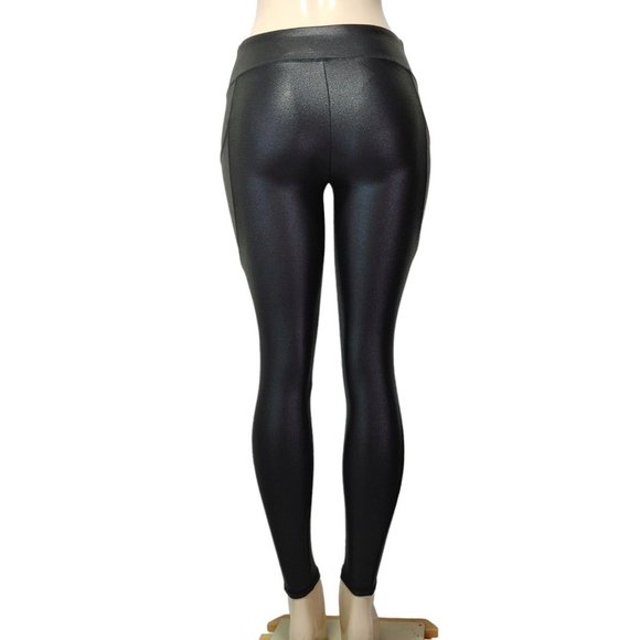 Retro Gong Womens Faux Leather Ankle Leggings Stretch High Waisted Size S - Picture 9 of 13